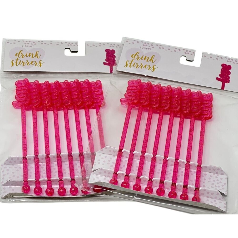 Hot Pink Love Glitter Drink Stirrers Swizzlers  2 Packs Valentine Bar Cart Decor